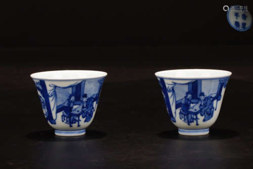 A PAIR OF BLUE&WHITE CUPS WITH KANGXI MARK