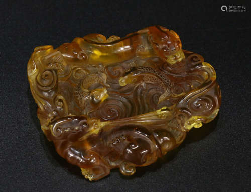 A TWIN DRAGON AMBER PEN WASHER