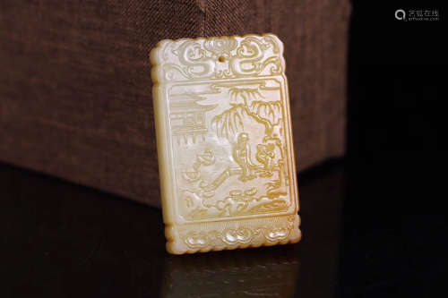 A HETIAN JADE PENDANT CARVED WITH CHARACTER&STORY