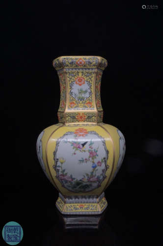 AN ENAMELED VASE ON LACQUERED WITH GOLD-PAINTED