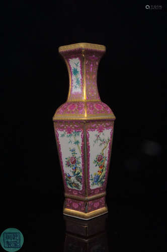 AN ENAMELED VASE ON LACQUERED WITH GOLD-PAINTED