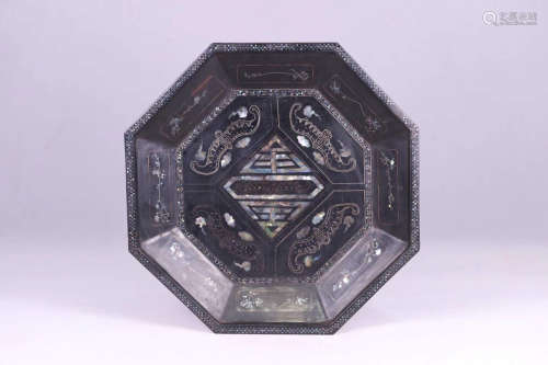 A LACQUER TRAY INLAID WITH MOTHER-IN- PEARL
