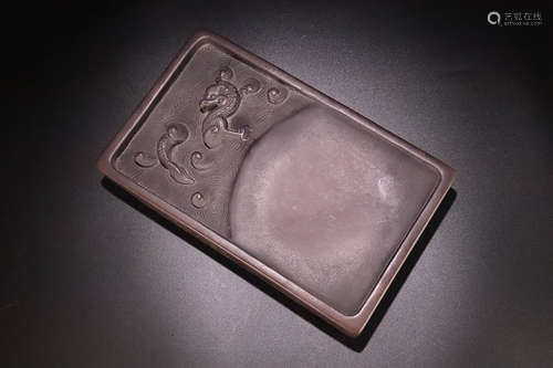 18-19TH CENTURY, A DRAGON DESIGN OLD PIT DUAN INKSTONE, LATE QING DYNASTY