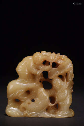 18-19TH CENTURY, A STORY DESIGN HETIAN JADE CARVING ORNAMENTS, LATE QING DYNASTY