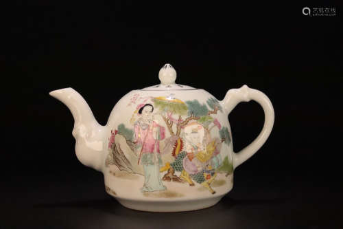1912-1949, A FIGURE STORY DESIGN FAMILLE ROSE TEAPOT, THE REPUBLIC OF CHINA