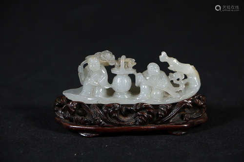 17-19TH CENTURY, A STORY DESIGN HETIAN JADE CARVING ORNAMENTS, QING DYNASTY