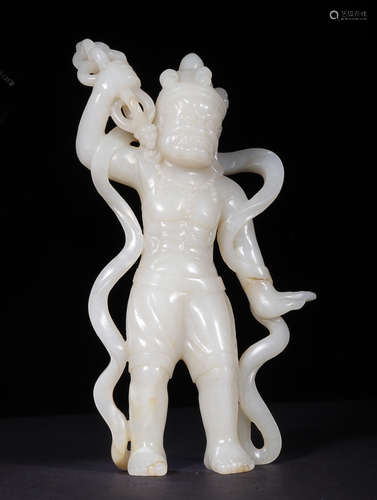 A STORY DESIGN HETIAN JADE BUDDHA CARVING  ORNAMENTS