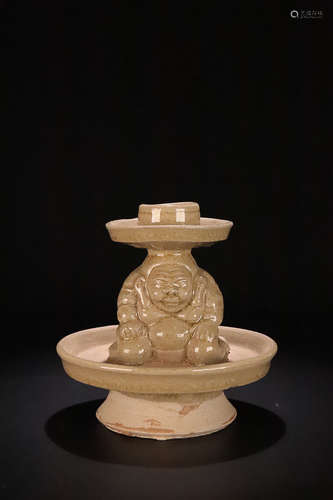 6-9TH CENTURY, A BUDDHA DESIGN XIANGZHOU KILN CELADON GLAZE CANDLE HOLDER, SUI&TANG DYNASTY