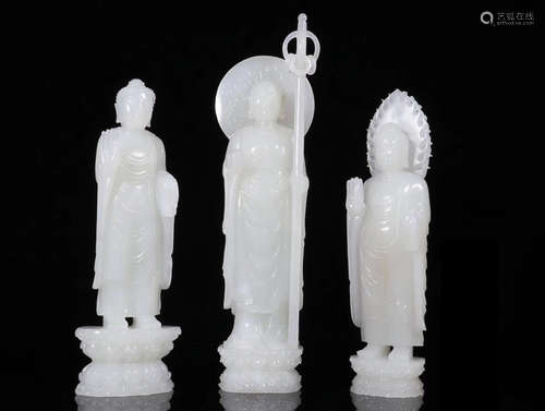 THREE HETIAN JADE BUDDHA STATUES