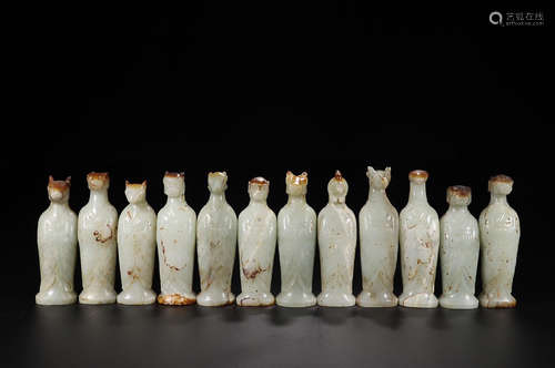 A SET OF  HETIAN JADE TWELVE-ZODIAC STATUES