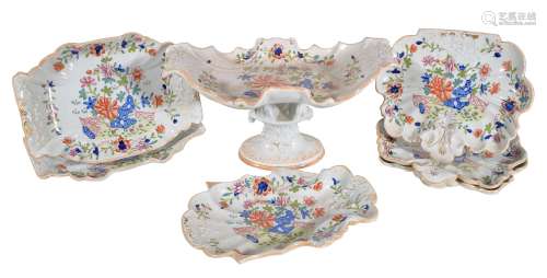 A Mason's Ironstone part dessert service, circa 1825, decorated in colours with a stylised