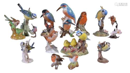 Fifteen various modern porcelain models of birds, including: Royal Worcester; Royal Crown Derby;