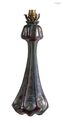 An Art Nouveau pottery table lamp by Delphin Massier, circa 1900, with a moulded pomegranate top