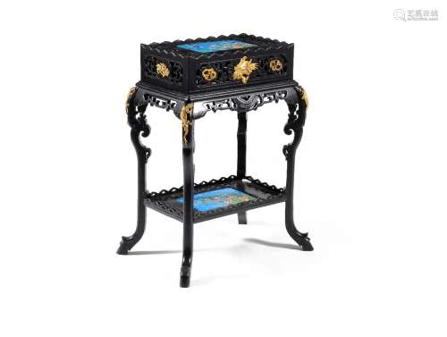 A French Aesthetic Movement ebonised gilt bronze mounted and ceramic jardinière, in Japonisme taste,
