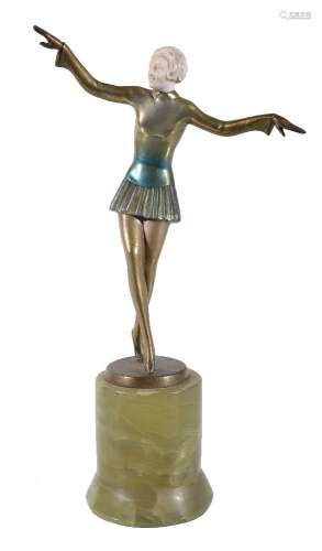 ϒ Josef Lorenzl (1892-1950), an Art Deco cold painted bronze and ivory figure, of a dancer