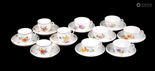 Assorted modern Nymphenburg coffee cups and saucers, four of one and six of the other, Wittelsbach