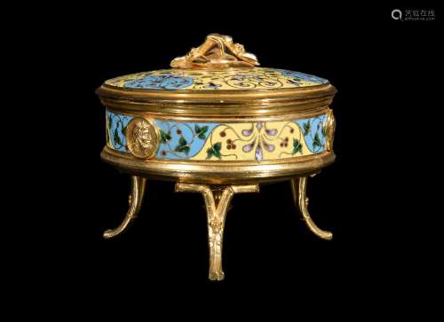 A gilt metal and champlevé enamel bonbonnière, modern, in the manner of examples by Ferdinand