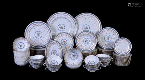 A modern Haviland (Limoges) porcelain 'Vieux Paris Bleu' part dinner service, printed in colours