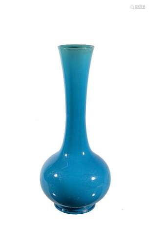 A Burmantofts Faience tall bottle vase, circa 1890, turquoise glazed overall, impressed mark, no.