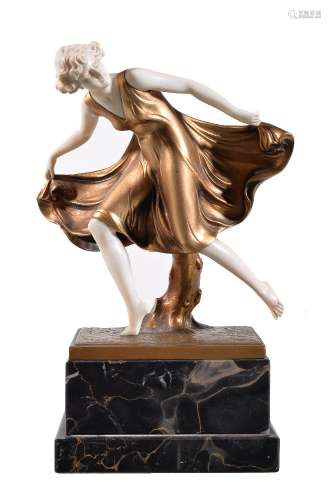 ϒ Ferdinand Preiss (1882-1943), Spring Dancer, an Art Deco cold painted bronze and ivory figure