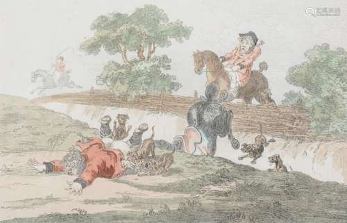 Manner of Thomas Rowlandson 'Hounds Throwing-Off.'; Hounds In Full-Cry.'; Coming-In At The Death.'