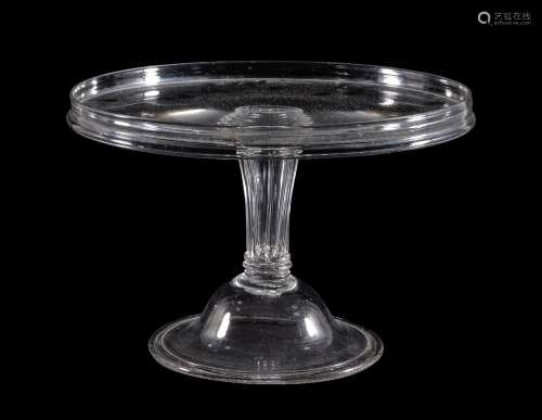 A clear glass tazza, 18th or 19th century, the round galleried top supported on a 'Silesian' stem