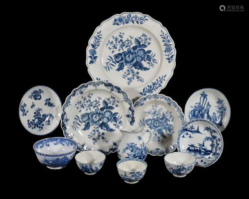 A selection of Worcester blue and white printed and painted porcelains, circa 1765-85; and a Chinese