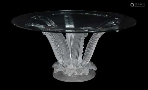 Lalique, Cristal Lalique, Cactus, a circular table, 1980s, with a clear glass circular top on a
