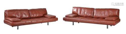 De Pas, D’Urbino and Lomassi for Zanotta, two tan leather upholstered Milano sofas, designed 1982,