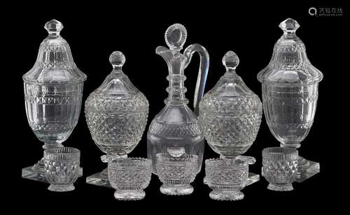 An assortment of cut glass, various dates mostly 19th and 20th centuries, including two pairs of