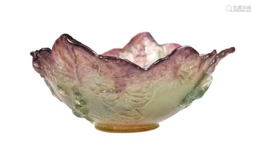 Daum, Nature, a pâte de verre glass bowl, late 20th century, cast with leaves, etched mark, 15.5cm