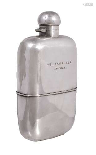 A large silver-plated field flask, early 20th century, inscribed for WILLIAM SHARP LONDON and fitted