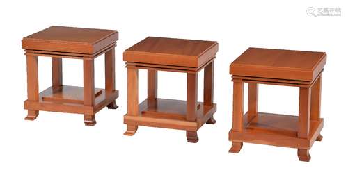 After Frank Lloyd Wright, three light wood occasional tables by Cassina, stamped marks, circa