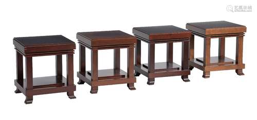 After Frank Lloyd Wright, four dark wood occasional tables by Cassina, stamped marks, circa 1989,