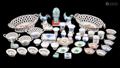 A selection of modern Herend porcelain, including baskets; small vases; an owl bookend; two rabbit