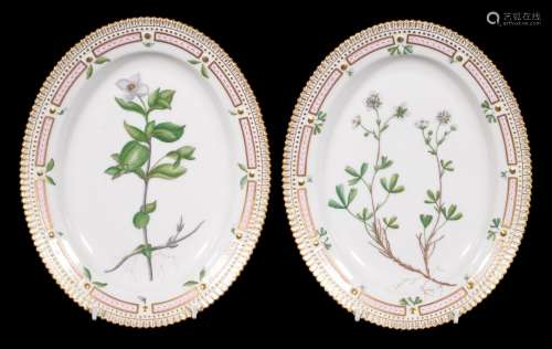 A pair of Royal Copenhagen 'Flora Danica' oval plates, circa 1970, titled verso Potentilla retusa