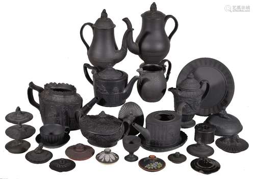 A selection of Staffordshire/South Yorkshire black basalt, various dates late 18th/early 19th