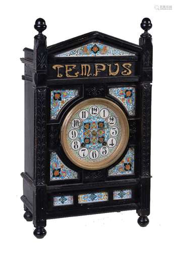 An Aesthetic Movement ebonised mantel clock, late 19th century, in the manner of Lewis Foreman