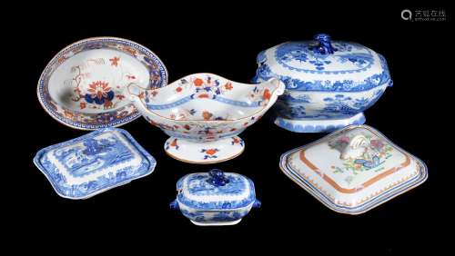 A selection of Turner's Patent stone china, early 19th century, including Imari and blue printed