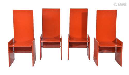 Kazuhide Takahama, four Kazuki chairs, designed 1968, produced by Simon International, Italy, red