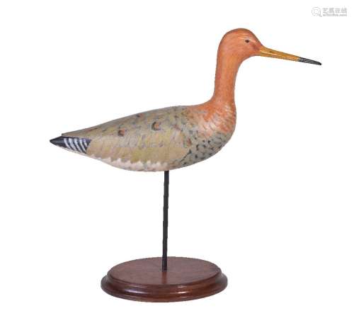 Alan Emmett (1938-2008); a modern carved and painted wood model of a black-tailed godwit, modelled
