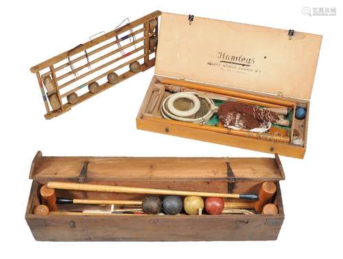 A Hamleys cased garden badminton set and others