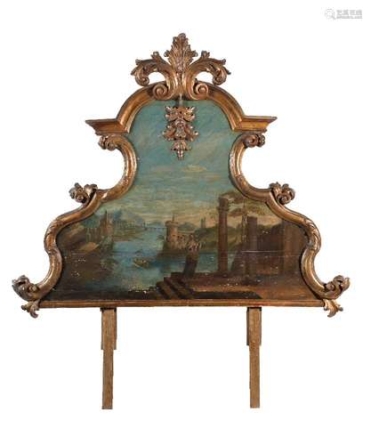 An Italian giltwood framed bed head