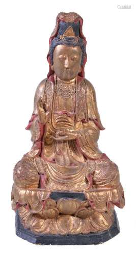 A Chinese gild-wood and gesso model of Guanyin