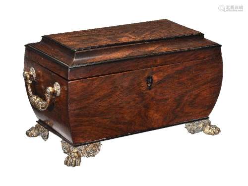 ϒ A George IV ebony banded and rosewood tea caddy