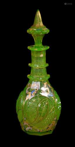 A Bohemian annagelb cut glass magnum decanter and spire stopper