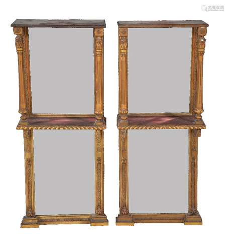 A pair of giltwood and composition wall shelves in early 19th century style