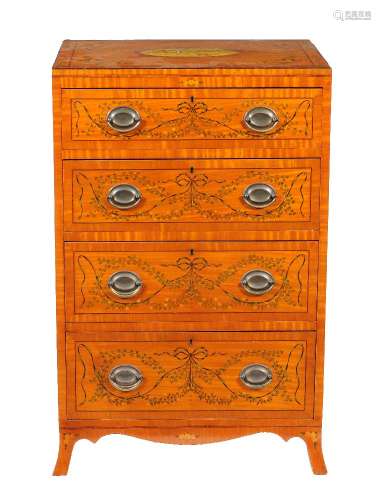 A Sheraton Revival satinwood chest of drawers