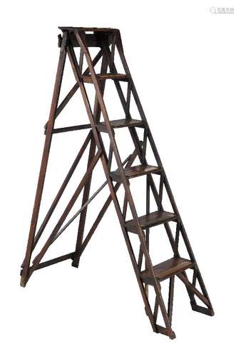 A stained wood step-ladder