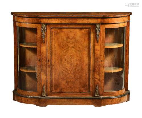 A Victorian walnut, ebonised and string inlaid credenza